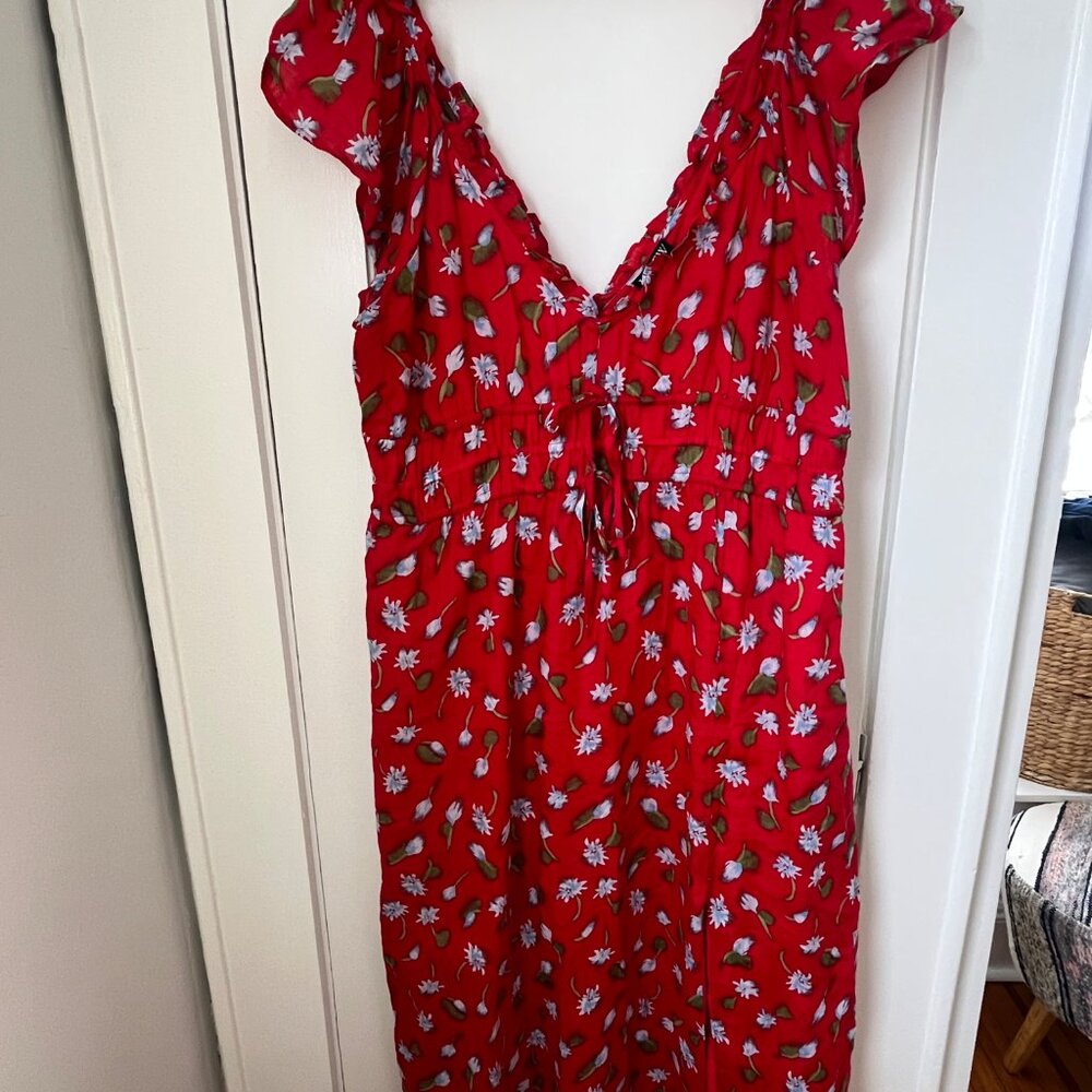 J. Crew Palermo Dress in Ramie Red Floral Size 2x - Picture 6 of 12
